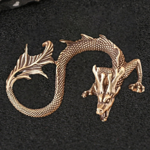 Brass dragon figurine sitting - brass,