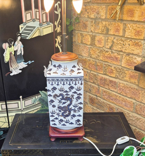 Porcelain dragon lamp twin - lamp,