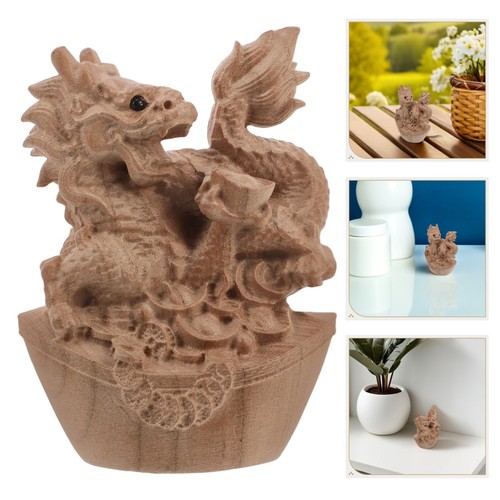Khaki wooden dragon statue - wooden,
